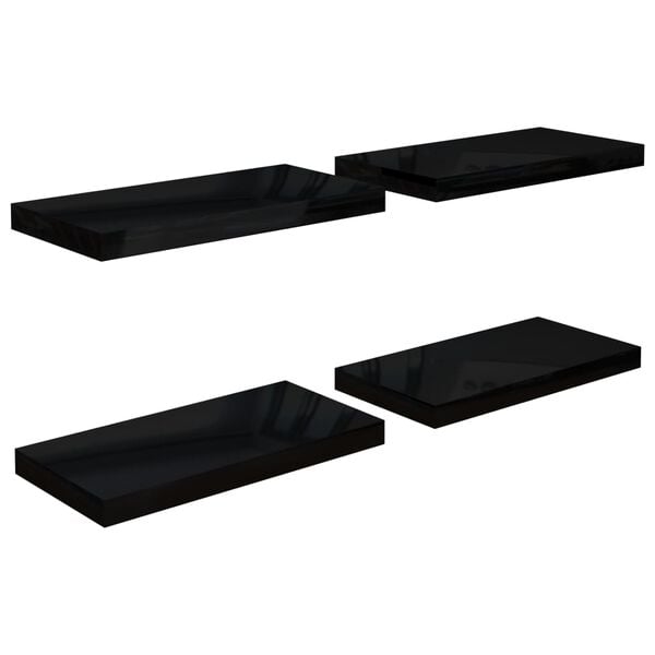 vidaXL Flytende vegghyller 4 stk høyglans svart 50x23x3,8 cm MDF