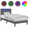 vidaXL Sengestamme med LED-lysstrimler Gr&aring; 90 x 190 cm Kunstl&aelig;r