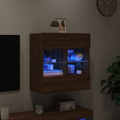 vidaXL Vegghengt TV-benk med LED-lys brun eik 58,5x30x60,5 cm