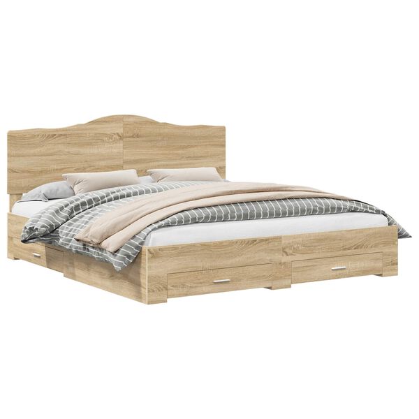 vidaXL Sengestamme med skuff Sonoma eik 180 x 200 cm Konstruert tre