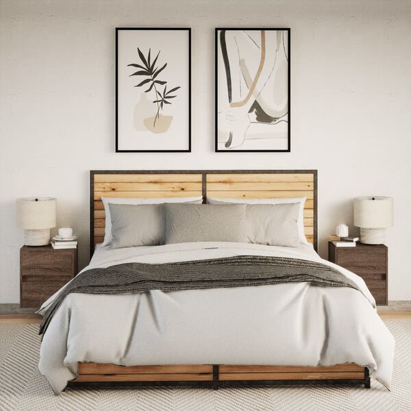 vidaXL Vegghengte nattbord med LED-lys 2 stk brun eik