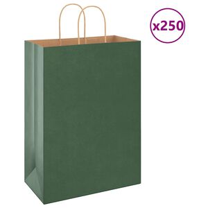 vidaXL Papirposer 250 stk med h&aring;ndtak gr&oslash;nn 32x17x44 cm