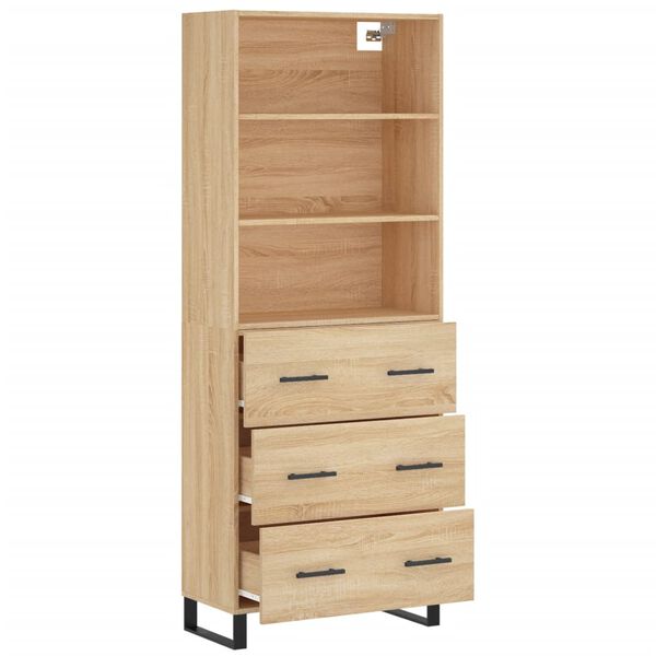 vidaXL Highboard sonoma eik 69,5x34x180 cm konstruert tre