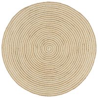 vidaXL Håndlaget juteteppe med spiral-design hvit 150 cm