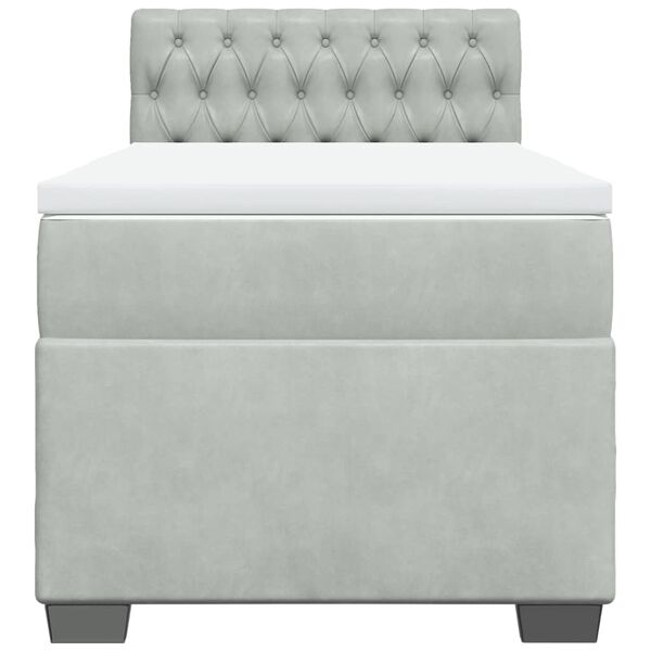 vidaXL Seng med madrass boksfjær lysegrå 90x200 cm fløyel