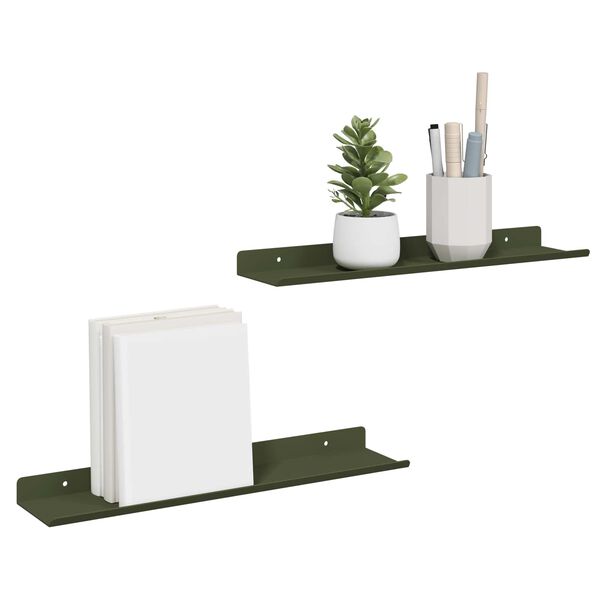 vidaXL Flytende hylle 2 pcs Olivengr&oslash;nn 40 x 8,5 x 2,5 cm St&aring;l