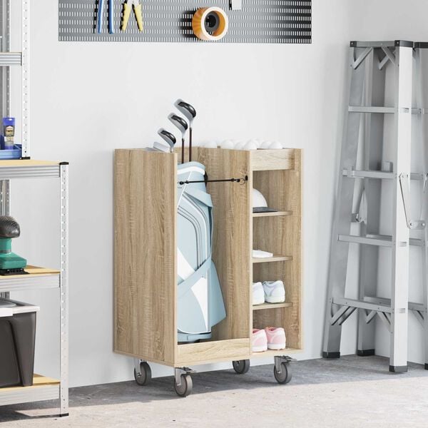 vidaXL Golfskap med hjul Ensfarget Sonoma eik 65 x 45 x 98 cm