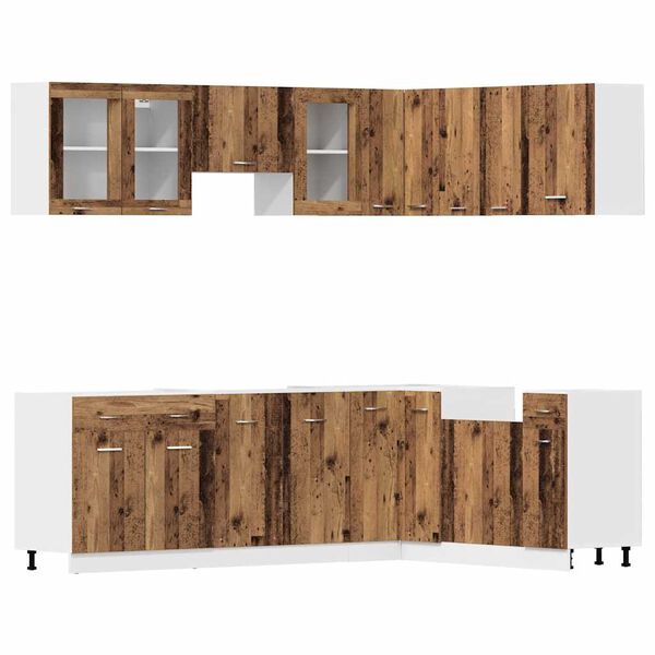 vidaXL Kj&oslash;kkenskapsett Lyon 11 deler gammelt tre konstruert tre