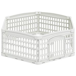 vidaXL 6-panelers hundelekeg&aring;rd 122 x 106,5 x 40 cm Plast Hvit