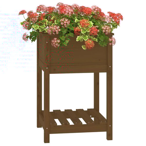 vidaXL Plantekasse med hylle honningbrun 54x54x81 cm heltre furu