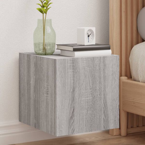 vidaXL Vegghengt TV-benk med LED gr&aring; sonoma 30,5x35x30 cm