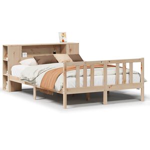 vidaXL Seng med bokhylle uten madrass 135x190 cm heltre furu