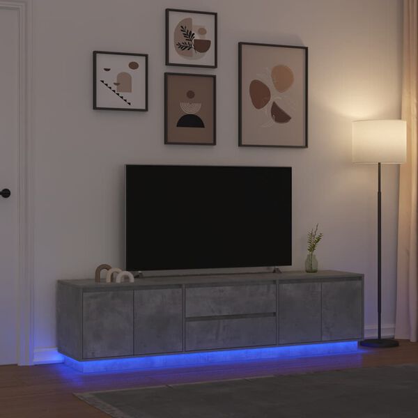 vidaXL TV-benk med LED-lys betonggr&aring; 193,5x41x50 cm