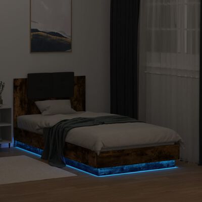 vidaXL Sengeramme med hodegavl og LED-lys røkt eik 75x190 cm