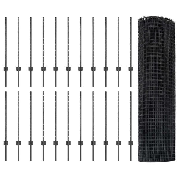 vidaXL Gjerde med stolpe Gr&aring; 0,8 x 50 m St&aring;l og PVC