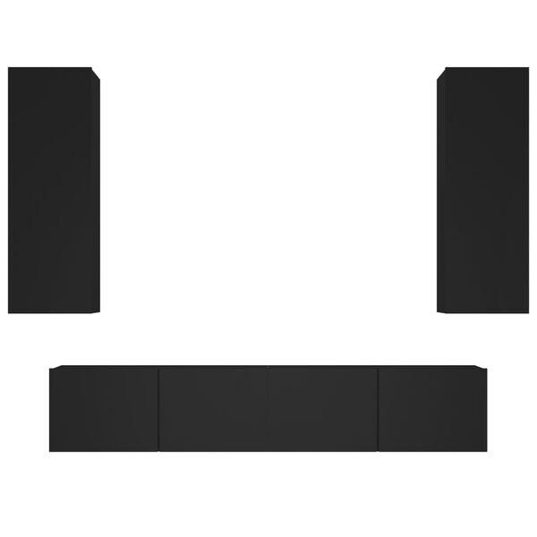 vidaXL TV-skapsett 4 deler svart konstruert tre