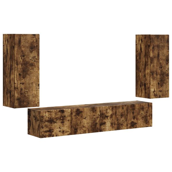 vidaXL TV vegghyllesett Veggmontert 4 pcs R&oslash;kt eik Konstruert tre