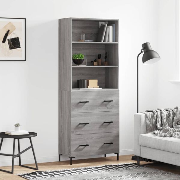 vidaXL Highboard gr&aring; sonoma 69,5x34x180 cm konstruert tre