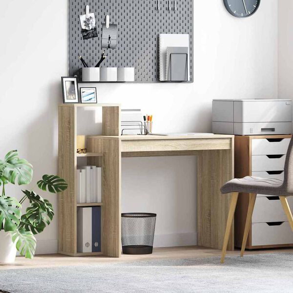 vidaXL Skrivebord med hylle Sonoma eik 100 x 40 x 90 cm Konstruert tre