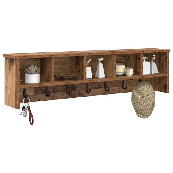 vidaXL Vegghengt kleshenger med hylle Gammelt tre 100 x 16 x 26 cm