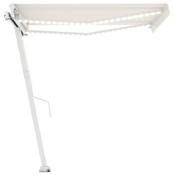 vidaXL Manuell uttrekkbar markise med LED 350x250 cm kremhvit