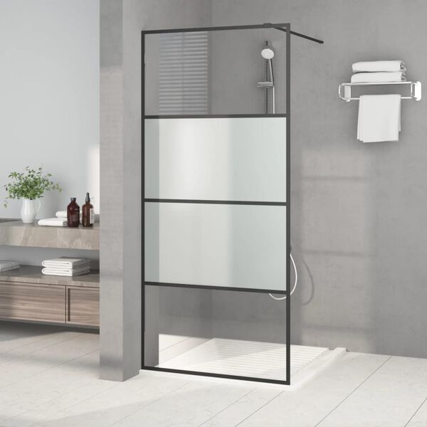 vidaXL Dusjvegg svart 90x195 cm halvfrostet ESG-glass