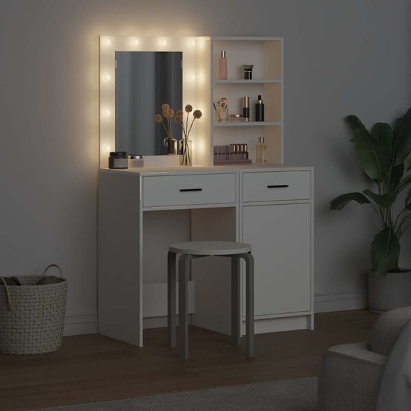 vidaXL Dressingbordsett med LED med speillys 2 pcs Hvit Konstruert tre