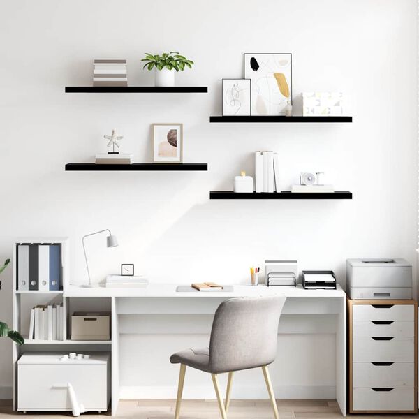 vidaXL Flytende vegghyller 4 stk h&oslash;yglans svart 90x23,5x3,8 cm MDF