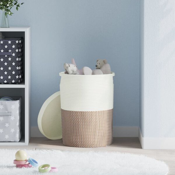 vidaXL Oppbevaringskurv med lokk brun og hvit Ø37x50 cm Bomull
