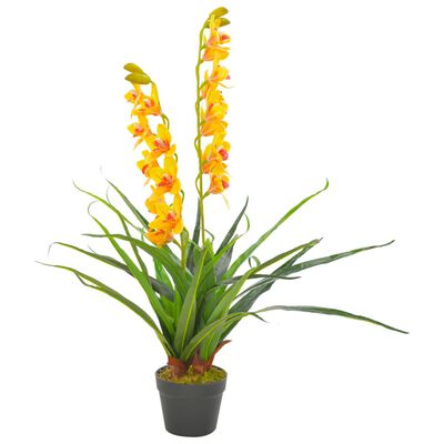 vidaXL Kunstig orkidè med potte gul 90 cm
