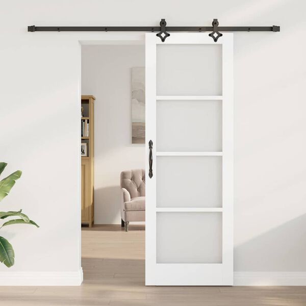 vidaXL Skyved&oslash;r Hvit 73,5 x 211 cm Massivt furutre og glass