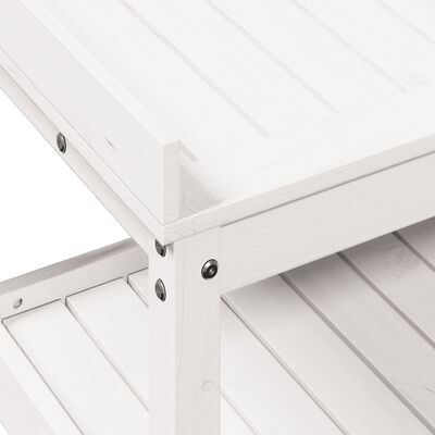 vidaXL Pottebord med hyller hvit 108x45x86,5 cm heltre furu