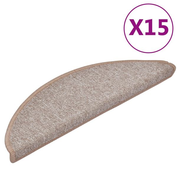 vidaXL Trappematter 15 stk 56x17x3 cm lysebrune halvrund