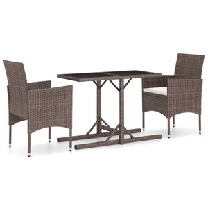 vidaXL Hagespisegruppe 3 deler polyrotting og herdet glass brun