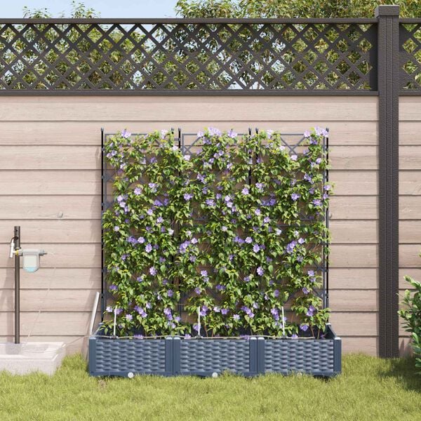 vidaXL Hageblomsterpotte 3 pcs Gr&aring; 120 x 40 x 126 cm Plast
