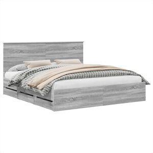 vidaXL Sengestamme med skuff Gr&aring; Sonoma 200 x 200 cm Ingeni&oslash;rtre
