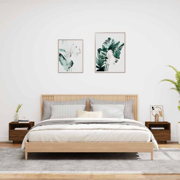 vidaXL Nattbord med LED 2 stk brun eik 40x39x37 cm