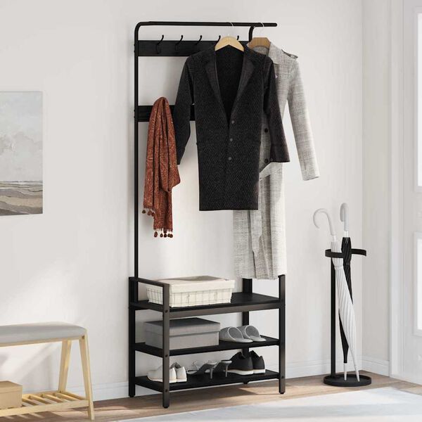 vidaXL Kleshenger med hylle Svart Eik 75 x 34 x 184 cm Konstruert tre