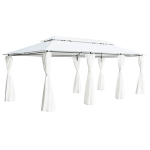 vidaXL Paviljong med gardiner 600x298x270 cm hvit 180g/m&sup2;