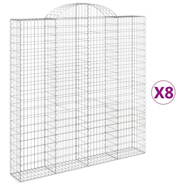 vidaXL Gabionkurver buede 8 stk 200x30x200/220 cm galvanisert jern