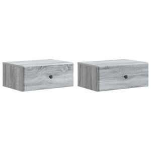 vidaXL Vegghengt Nattbord med skuff 2 pcs Gr&aring; sonoma 49 x 34,5 x 20 cm