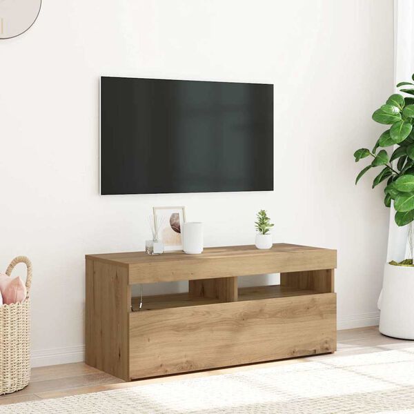 vidaXL TV-benk med LED-lys artisan eik 90x35x40 cm konstruert tre