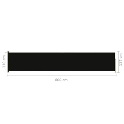 vidaXL Uttrekkbar sidemarkise 117x600 cm svart