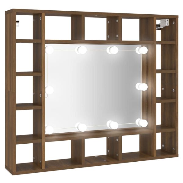 vidaXL Speilskap med LED brun eik 91x15x76,5 cm