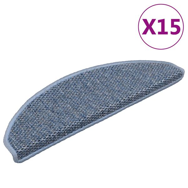 vidaXL Selvklebende trappematter sisal-utseende 15 stk 65x21x4 cm blå