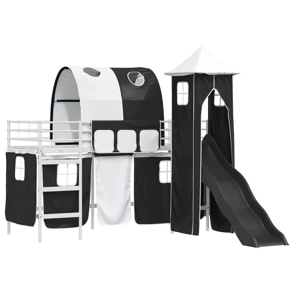 vidaXL Barns Lofteseng Hvit og svart 99,5 x 190 cm Metall