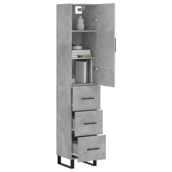 vidaXL Highboard betonggr&aring; 34,5x34x180 cm konstruert tre