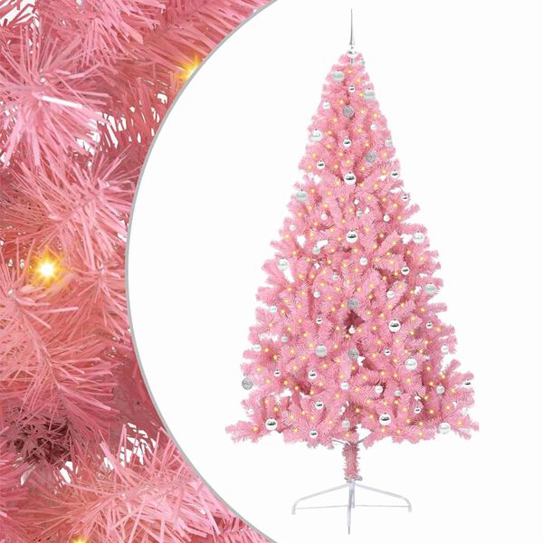 vidaXL Kunstig Forh&aring;ndsopplyst Juletre med 300 LED Rosa 240 cm PVC