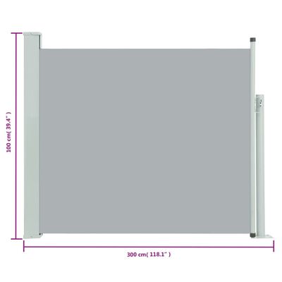vidaXL Uttrekkbar sidemarkise 100x300 cm grå