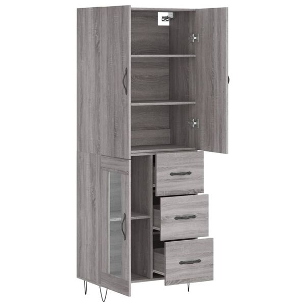 vidaXL Highboard grå sonoma 69,5x34x180 cm konstruert tre